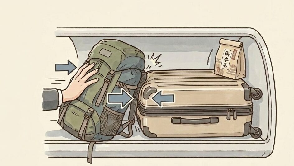上の棚へ収納する際の潰れ防止策