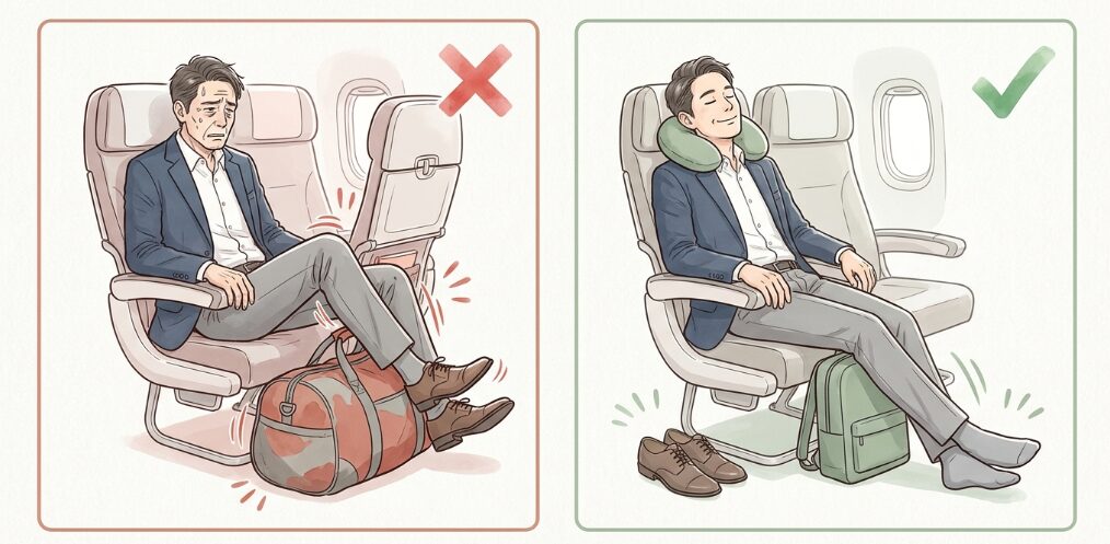 飛行機で足元に荷物を置くコツ