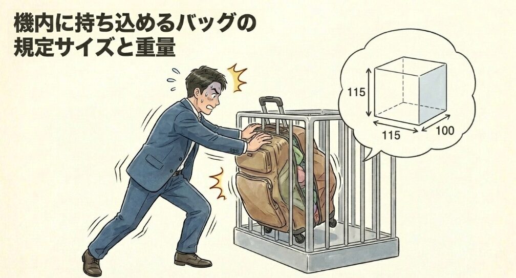機内に持ち込めるバッグの規定サイズと重量