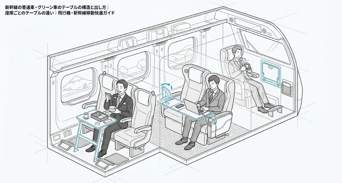 新幹線の普通車・グリーン車のテーブル