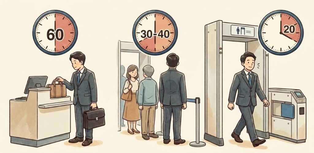 国内線の搭乗手続きと検査の目安時間