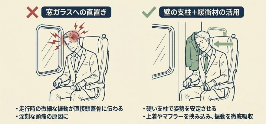 窓側の壁に頭を預ける時の正しい位置と注意点