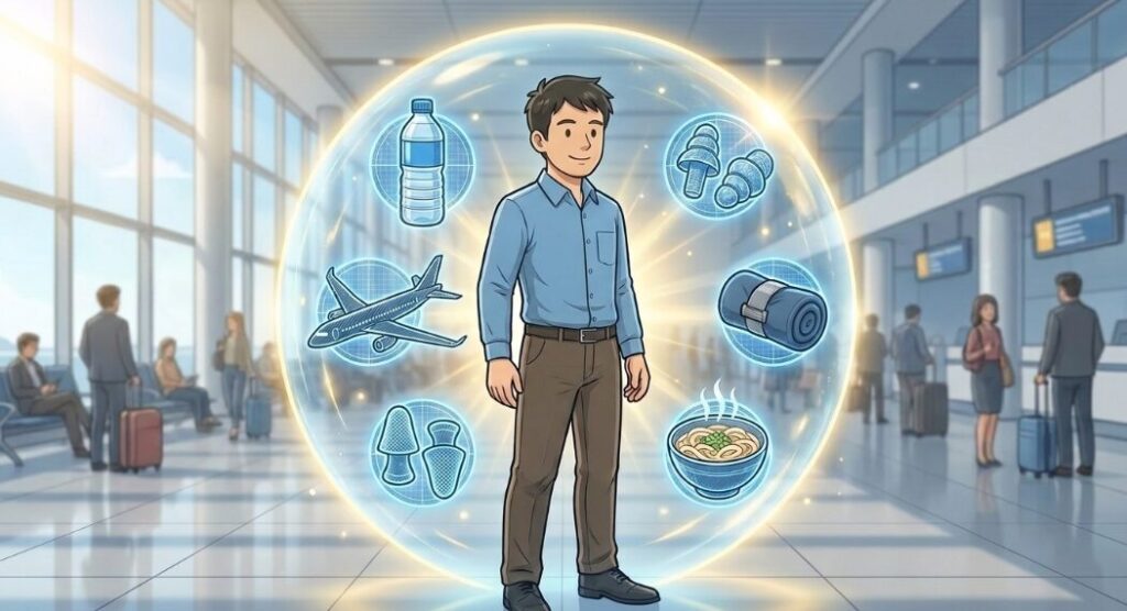 飛行機内の気圧を意識して移動の疲れを残さない