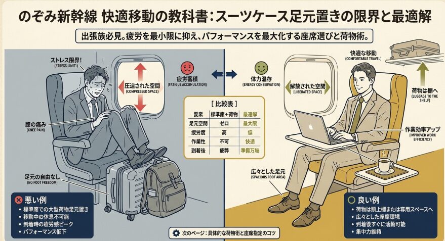 のぞみの新幹線でスーツケース