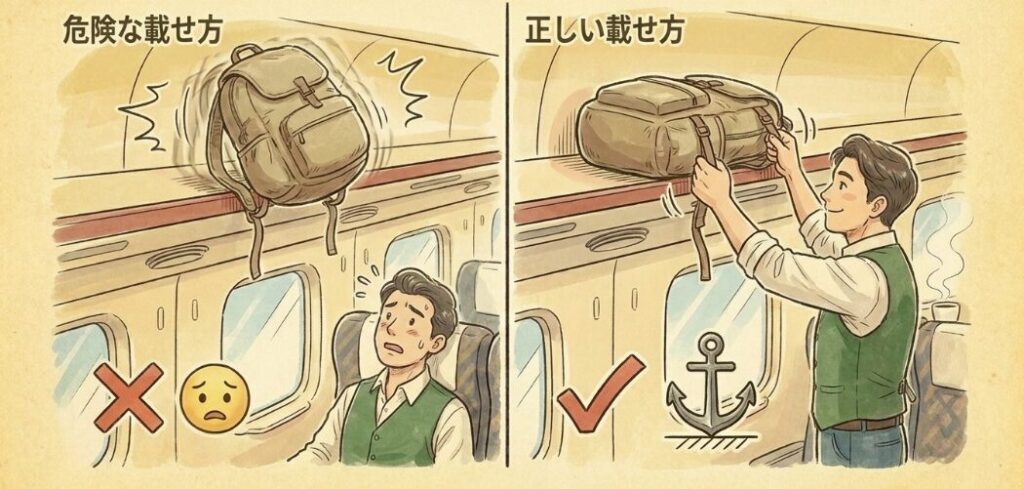 厚みのあるバックパックを載せる際の注意点