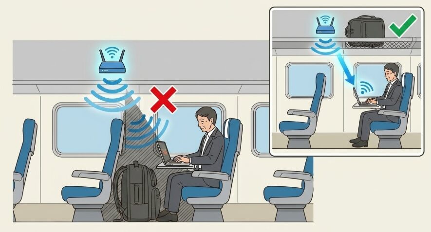 大きなビジネスリュックが遮る電波の謎