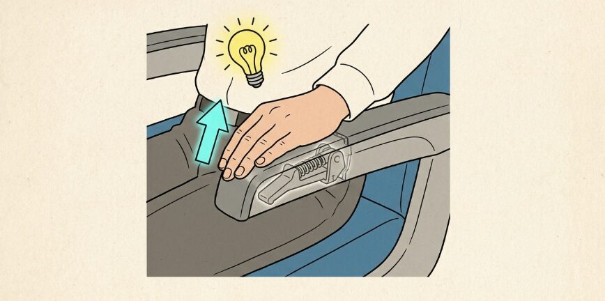 東海道新幹線普通車のレバーは肘掛けの内側にある