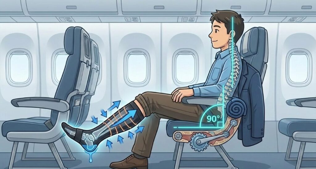 機内の気圧低下による足のむくみと腰痛対策
