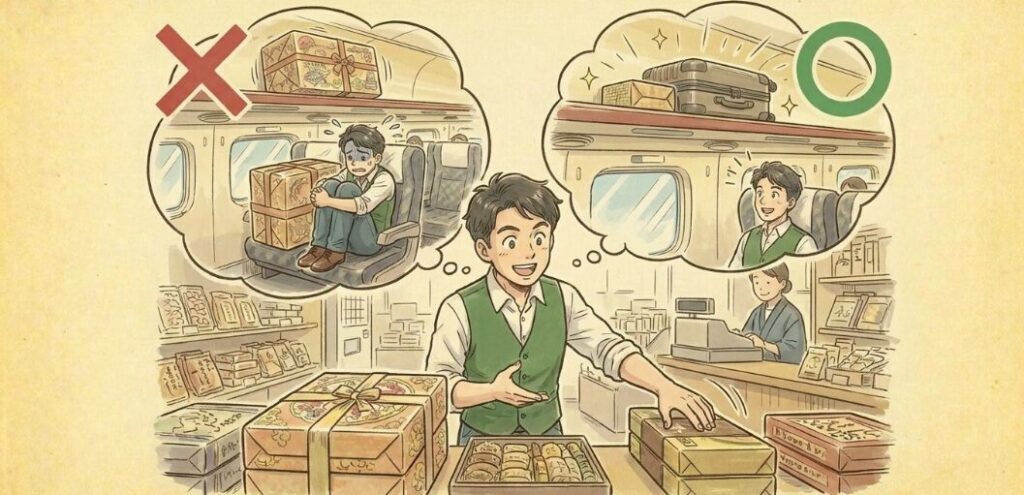 新幹線の荷物棚サイズを意識した賢いお土産選び