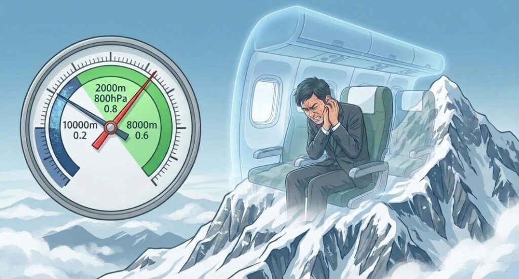 機内の気圧は標高二千メートルの山と同じ