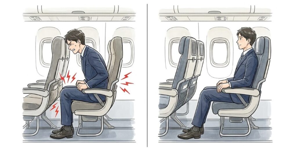 LCCと大手航空会社で異なるシートの間隔