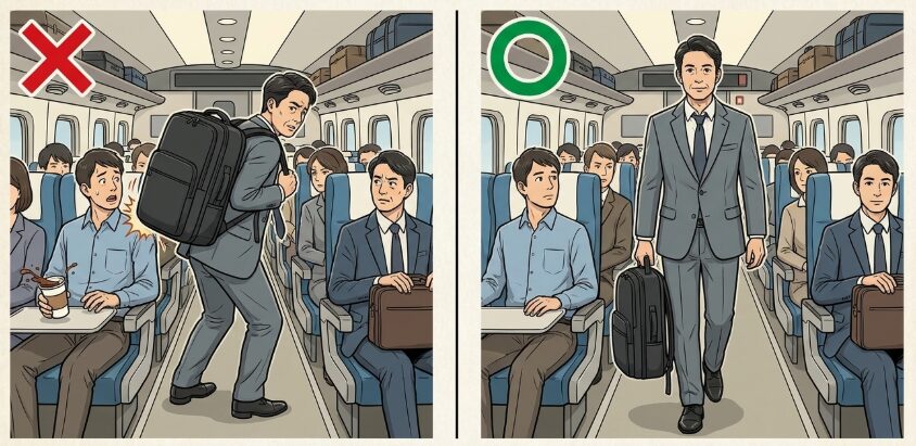 大きなビジネスリュックを背負う時の注意点