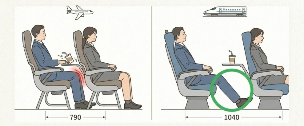 飛行機と新幹線の座席間隔の違いから学ぶ快適性の比較