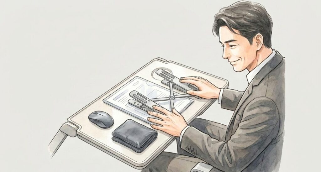 新幹線のテーブルの高さに合わせる快適移動術