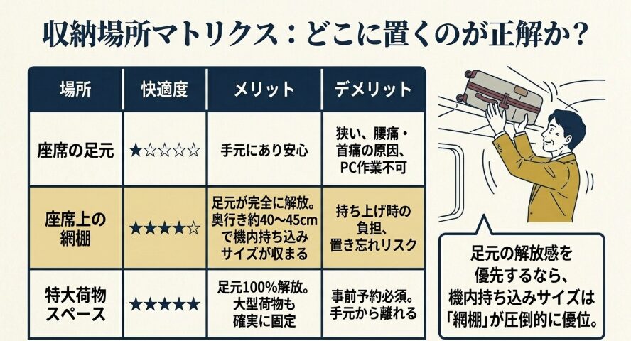 網棚と荷物スペースの比較結果