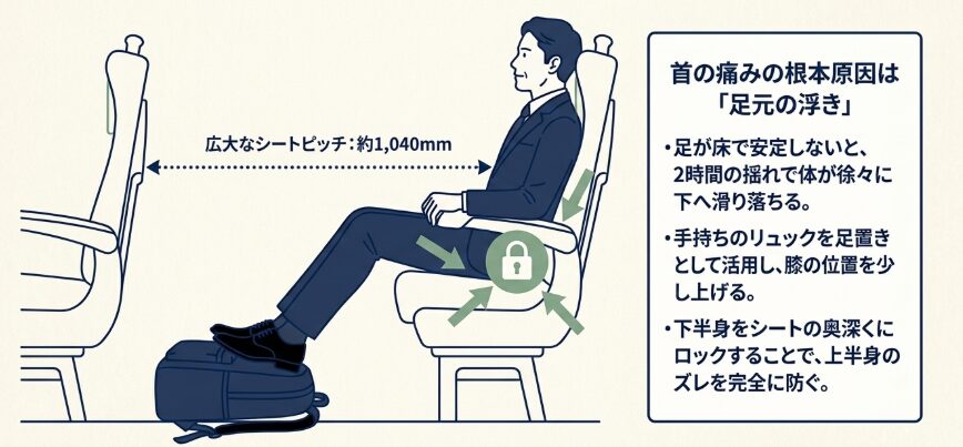 新幹線のシートピッチを活かす足元の置き方