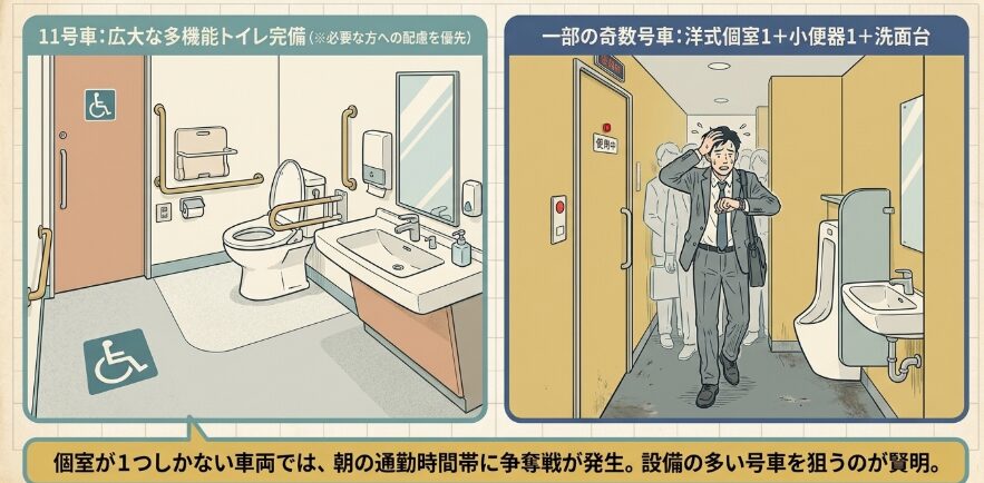 多機能トイレが設置されている号車の特徴