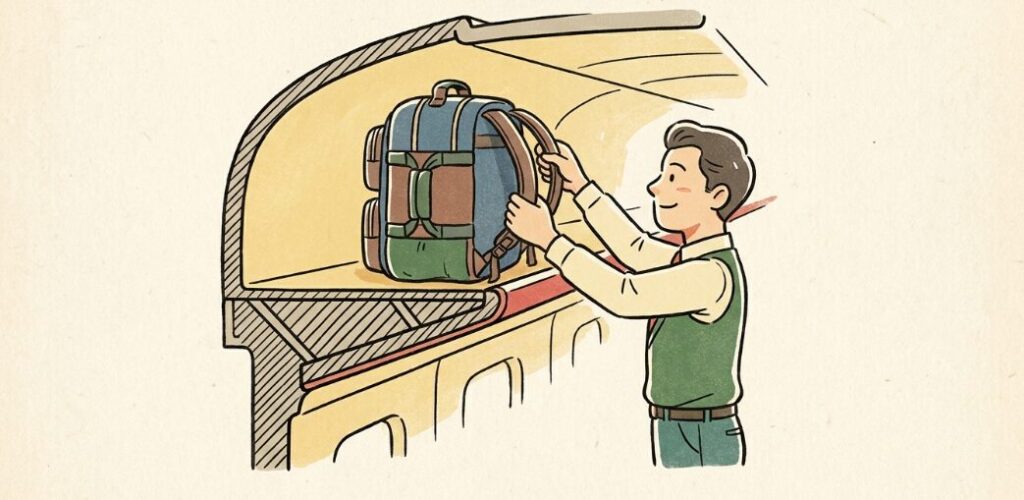 東海道新幹線N700Sの棚に載るバッグ