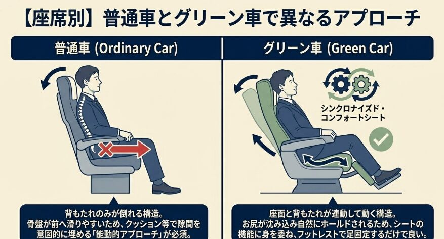 グリーン車と普通車で変わる最適な姿勢