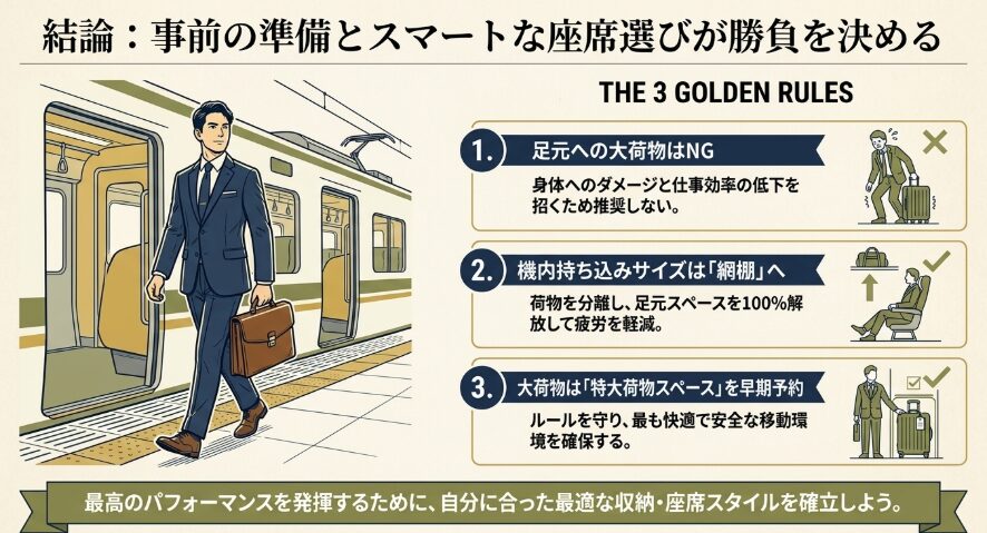 のぞみの新幹線でスーツケースを足元に置くまとめ