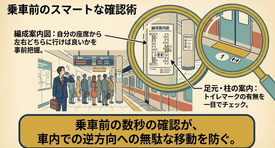 駅のホームや電光掲示板で位置を確かめるコツ