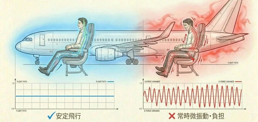 前方と後方で違う機内の揺れと体への負担
