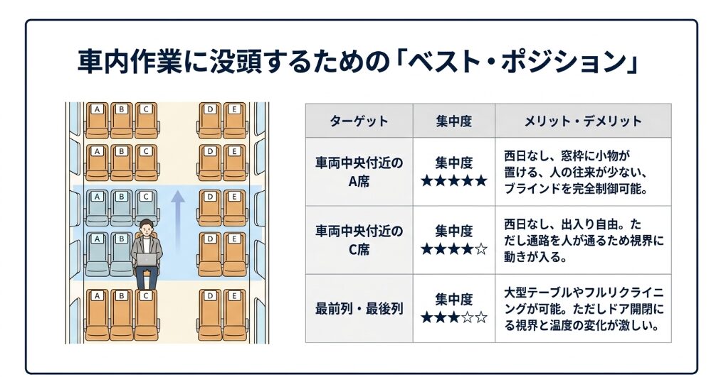 2時間半の移動で集中力を切らさない座席指定のポイント
