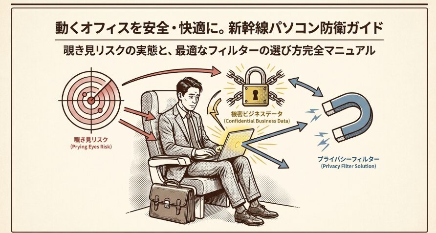 新幹線でパソコンの覗き見防止フィルターが必須な理由