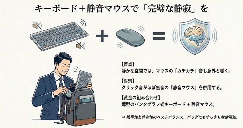マウスも静音タイプを選ぶと、さらに快適に