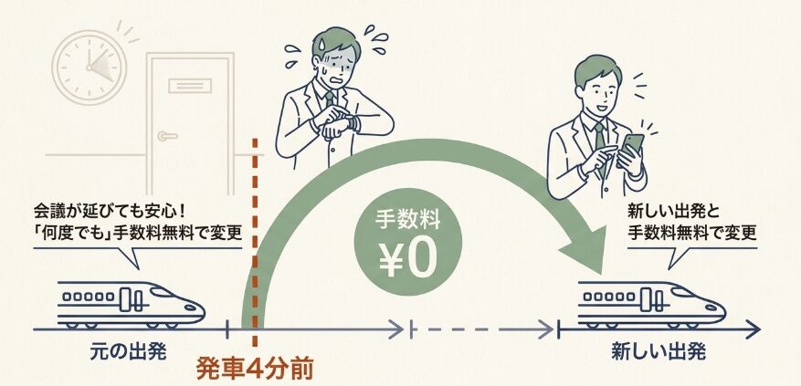 発車直前まで手数料無料で変更できるメリット