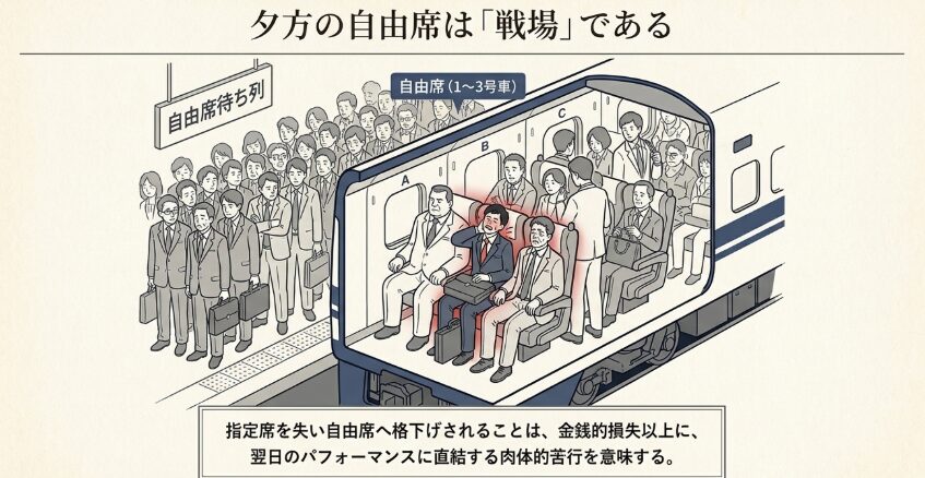 新大阪駅のホームで比較した自由席の混雑度