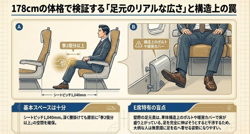 身長178センチの私が感じた足元の広さ