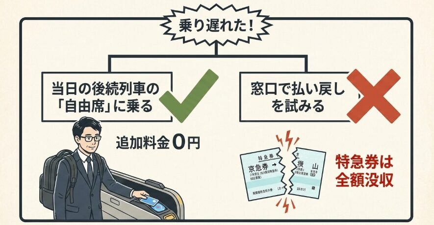 乗り遅れた場合の乗車券と特急券の扱い