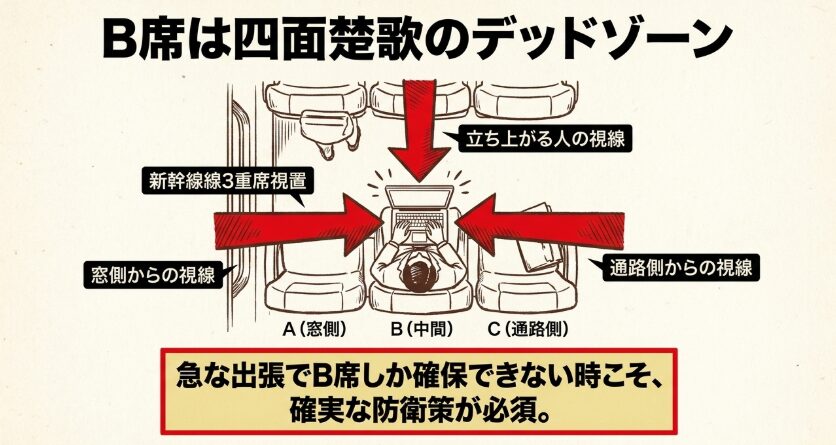 ３列シートのB席から丸見えになるリスク