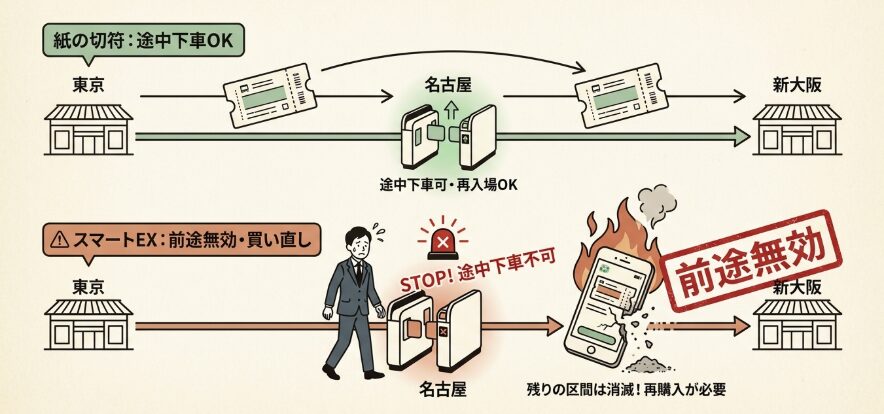 途中下車で改札を出ると前途無効になる罠