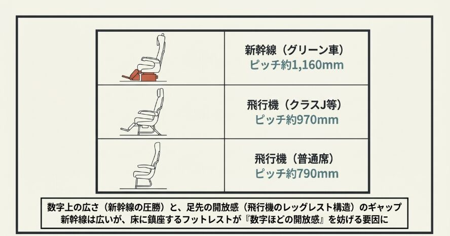 飛行機と新幹線の足元広さ比較と体験談