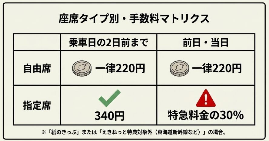 指定席と自由席で変わる手数料の仕組み