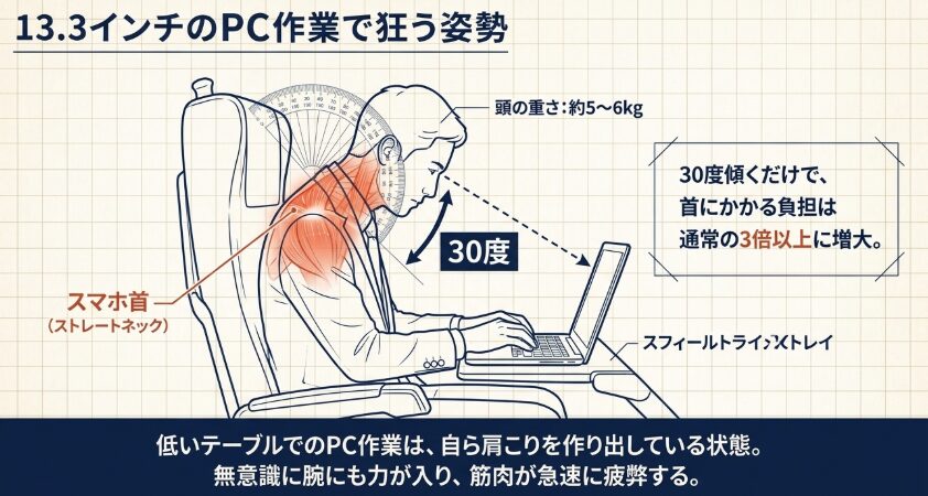 13.3インチのPC作業で狂う姿勢