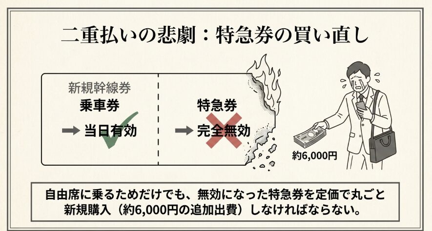 後続の自由席にも乗れない早特ルールの注意点