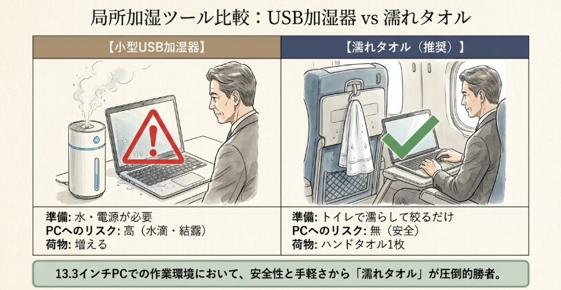 小型加湿器と濡れタオルはどちらが効果的か比較