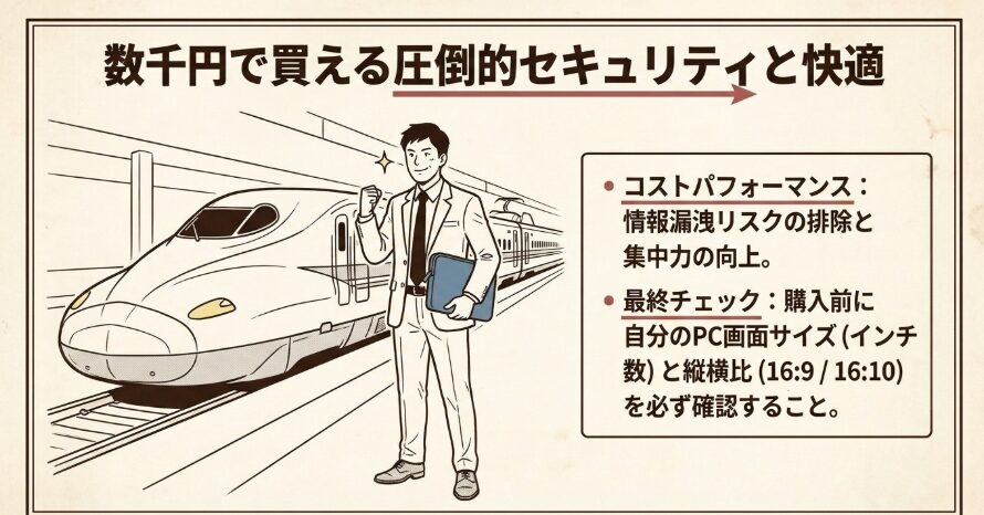 新幹線でのパソコン作業に覗き見防止フィルターを導入しよう