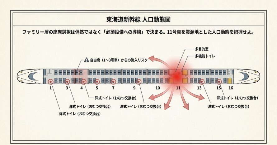 ファミリー層が集中する特定の号車と設備の関係