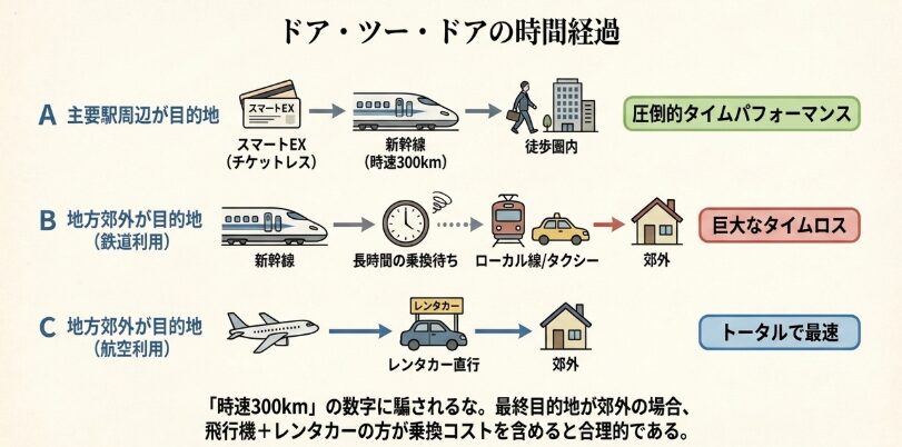 ドア・ツー・ドアで見ると実はそこまで早くないタイムロス