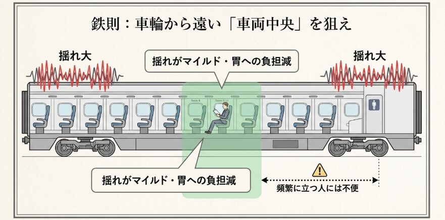 揺れが最も少ないとされる車両中央のメリットとデメリット