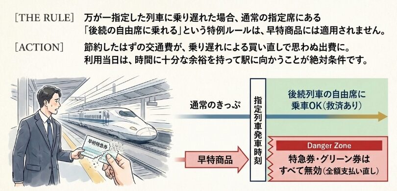 乗り遅れた場合、後続列車の自由席には乗れない