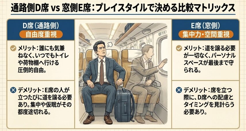 通路側D席とどちらが快適か徹底比較