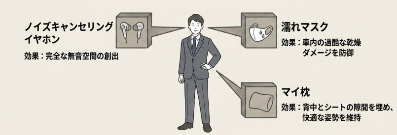 長時間の移動による身体的疲労と環境ストレスへの対処