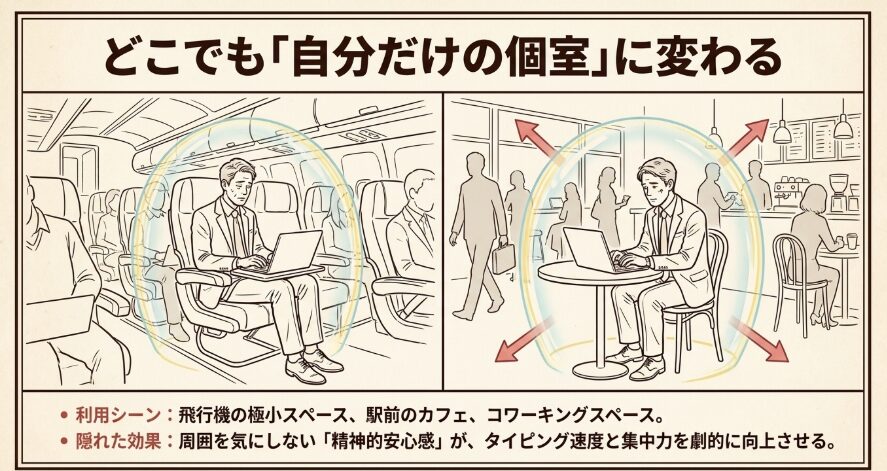 カフェや飛行機の座席で使ってみたメリット