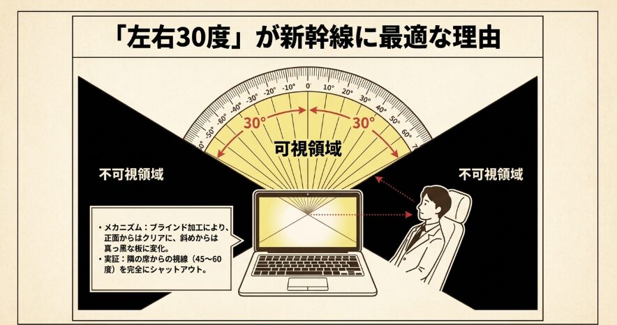 左右３０度からの視線を遮る効果と数値