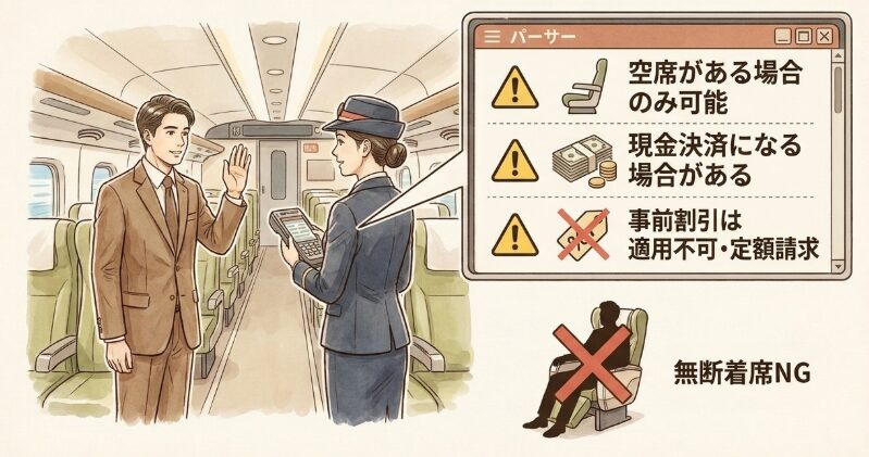車内で乗務員から差額を払って移動する際の注意点